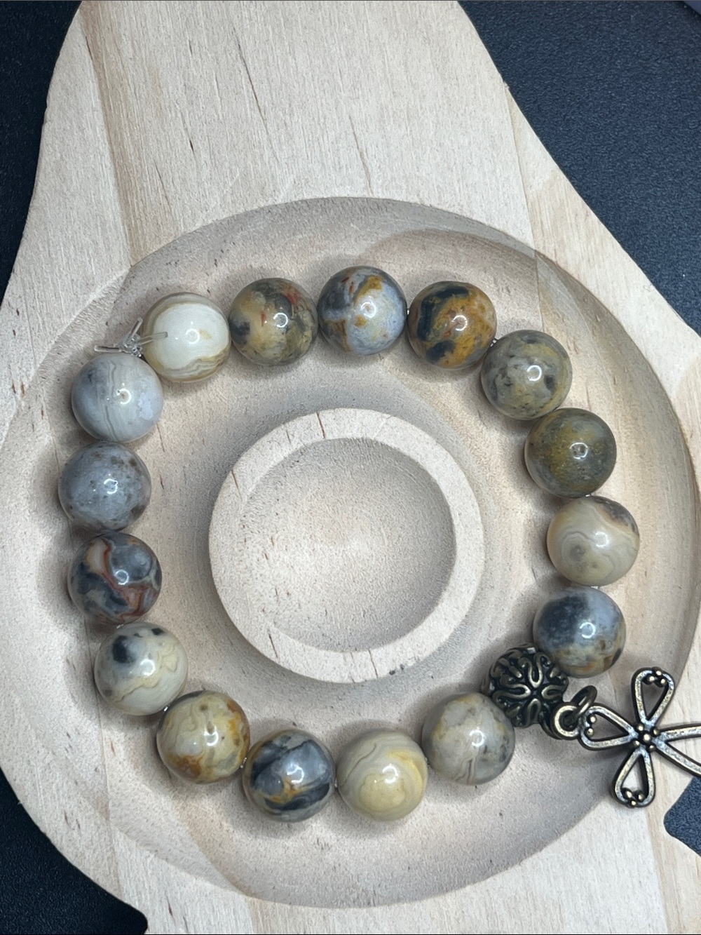 Hand crafted Crazy lace agate stone stretch bracelet